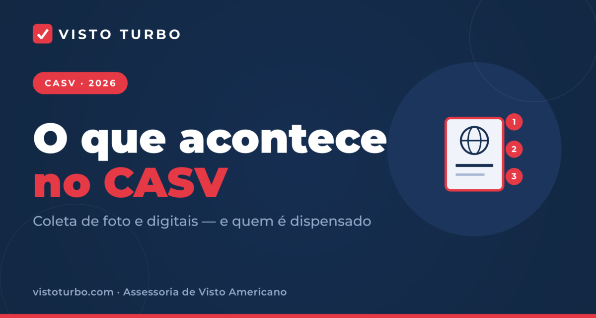 Capa Visto Turbo: o que acontece no CASV, a coleta de foto e digitais do visto americano, e quem é dispensado