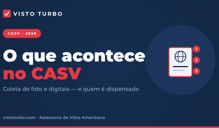 Capa Visto Turbo: o que acontece no CASV, a coleta de foto e digitais do visto americano, e quem é dispensado