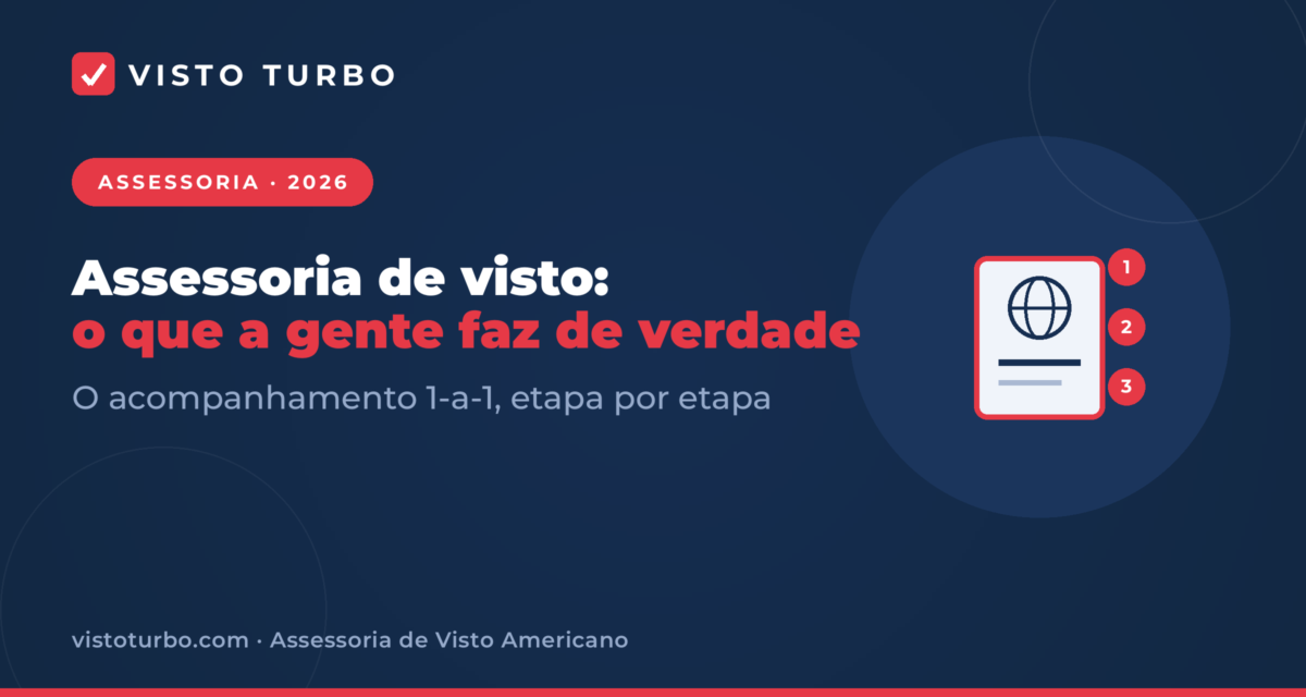 Capa Visto Turbo: como funciona o acompanhamento 1-a-1 da assessoria de visto americano, etapa por etapa