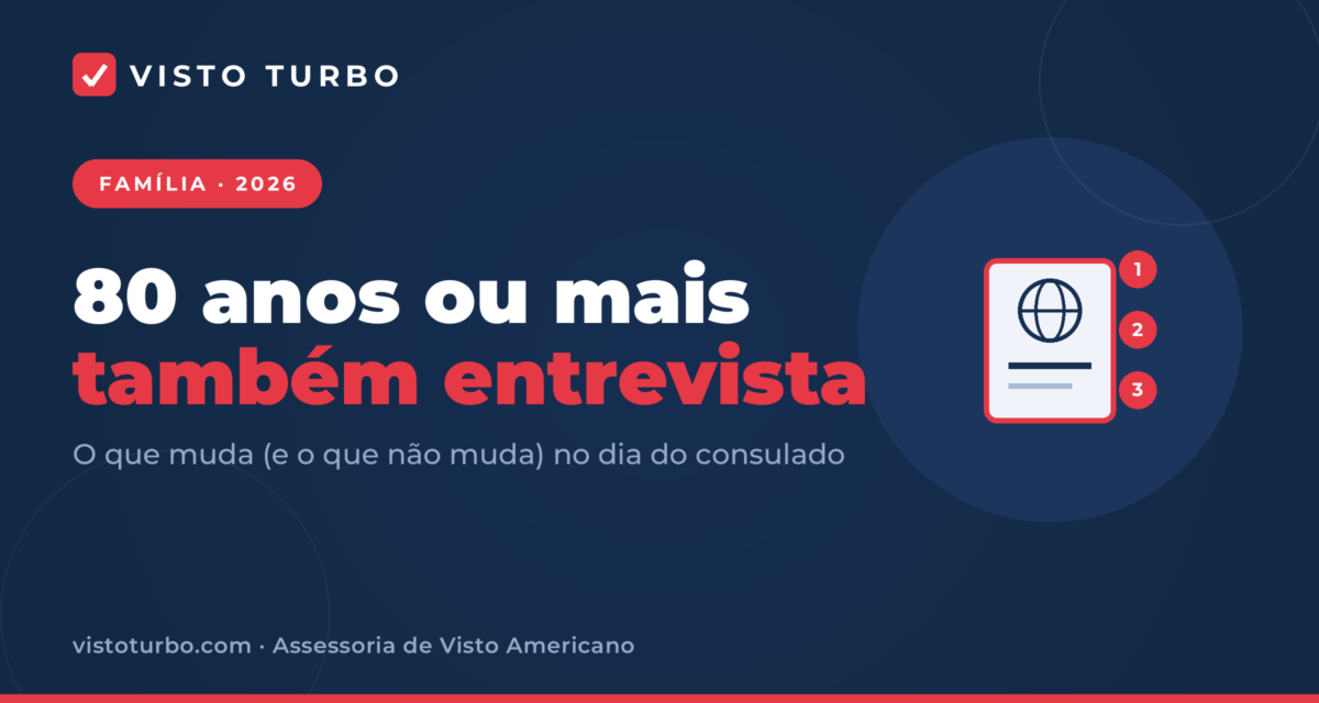 Capa Visto Turbo: visto americano para idoso, com a entrevista obrigatória em todas as idades e o CASV como a etapa dispensada aos 80 anos ou mais