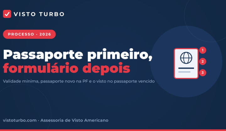 Capa Visto Turbo: passaporte para o visto americano, com a regra dos seis meses, o passaporte novo na Polícia Federal e a ordem certa antes do DS-160