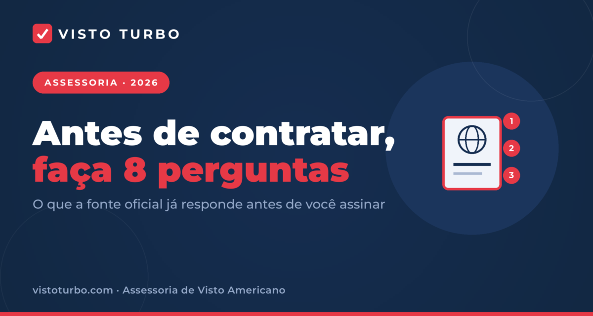 Capa Visto Turbo: as 8 perguntas para fazer a uma assessoria de visto americano antes de contratar, com a resposta oficial de cada uma