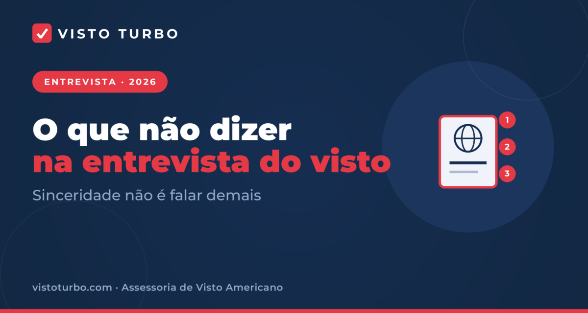 Capa Visto Turbo: o que não dizer na entrevista do visto americano — mentira, versão diferente do formulário e resposta longa demais; sinceridade não é falar demais