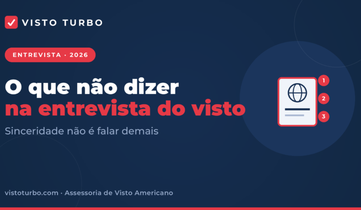 Capa Visto Turbo: o que não dizer na entrevista do visto americano — mentira, versão diferente do formulário e resposta longa demais; sinceridade não é falar demais