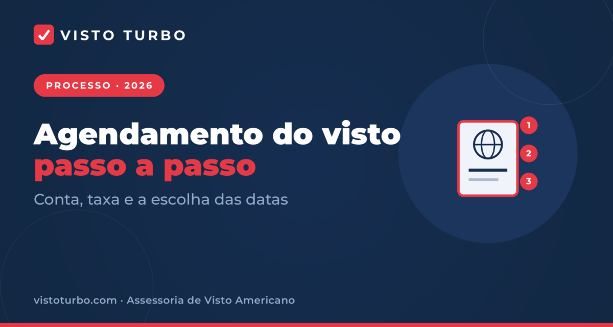 Capa Visto Turbo: o agendamento do visto americano passo a passo, da conta e da taxa ate a escolha das datas de CASV e entrevista
