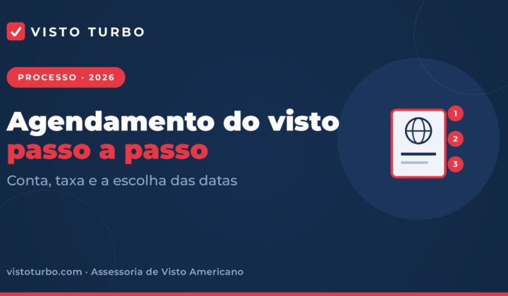 Capa Visto Turbo: o agendamento do visto americano passo a passo, da conta e da taxa ate a escolha das datas de CASV e entrevista